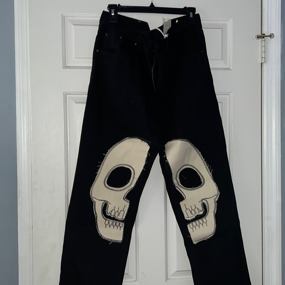 MNML Black/White Skull Design Jeans